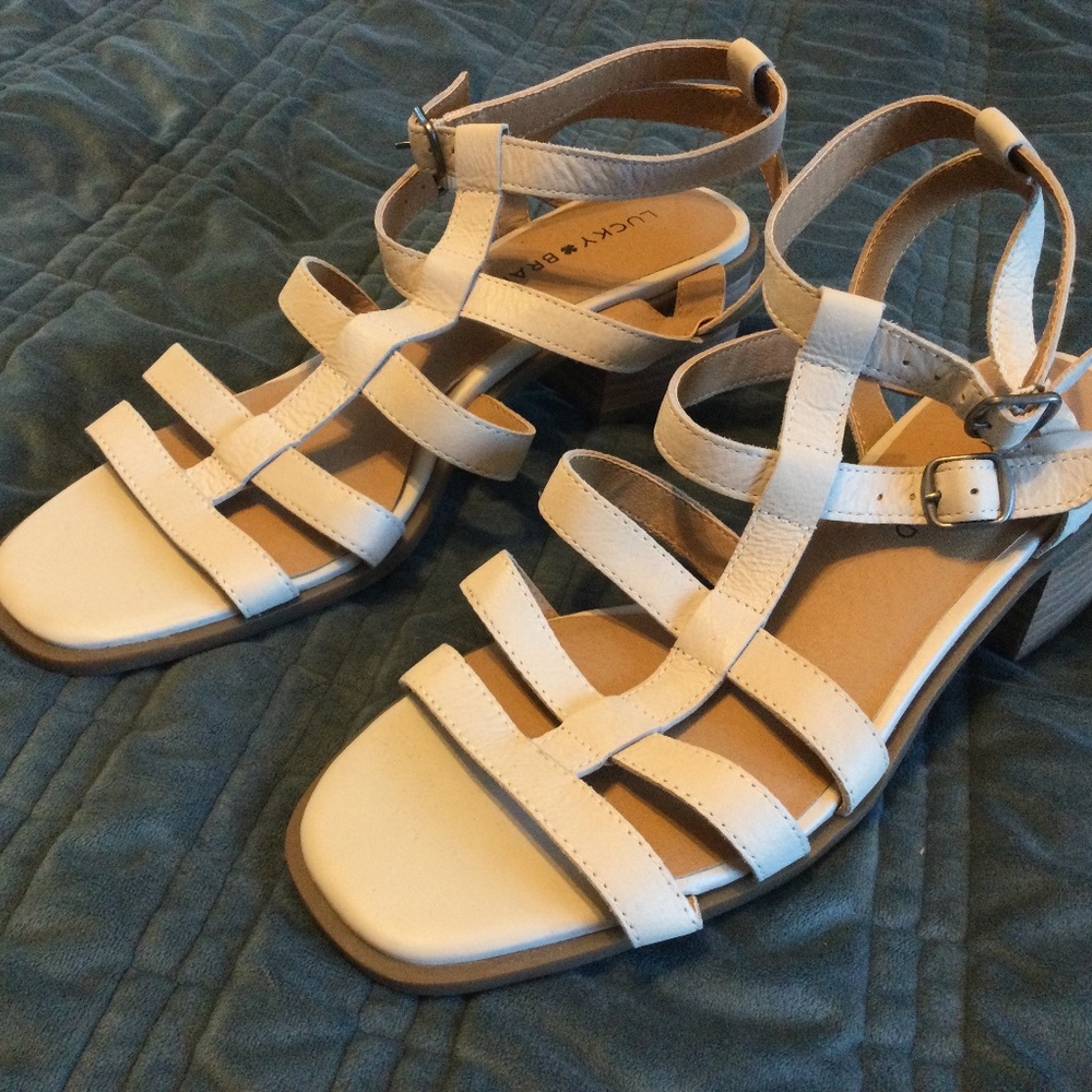 Lucky Brand Payton cream Leather Stappy Gladiator Heeled Sandal Size 8. New